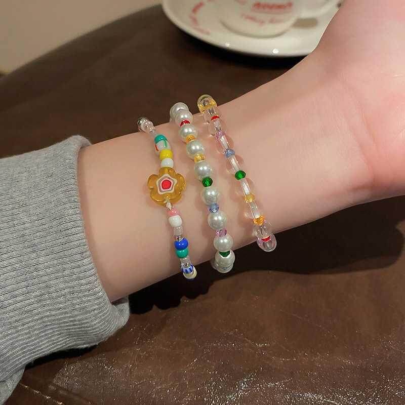 สร้อยข้อมือ ประดับลูกปัดอะคริลิค ลายดอกไม้ สีสันสดใส เหมาะกับของขวัญวันเกิด แฟชั่นฤดูร้อน สําหรับผู้หญิง และนักเรียน