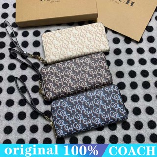 Coach cf521 กระเป๋าสตางค์ผู้หญิง/กระเป๋าใส่บัตรผู้หญิงพิมพ์ลายหนังแท้/กระเป๋าใส่เหรียญแบบยาวมีซิป