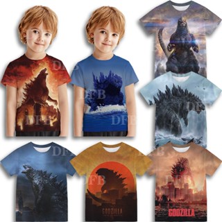 เสื้อยืดแขนสั้น พิมพ์ลายการ์ตูน Godzilla ทรงหลวม ระบายอากาศได้ดี แฟชั่นฤดูร้อน สําหรับเด็กผู้ชาย และเด็กผู้หญิง