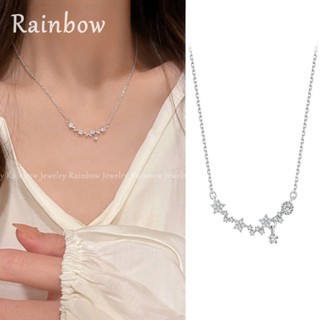 【Rainbow】สร้อยคอโซ่ ชุบเงิน จี้เพทาย รูปดอกไม้ ขนาดเล็ก สไตล์เกาหลี สําหรับผู้หญิง