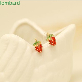 Lombard ต่างหู รูปสตรอเบอร์รี่น่ารัก สีชมพู สีแดง ขนาดเล็ก สําหรับผู้หญิง