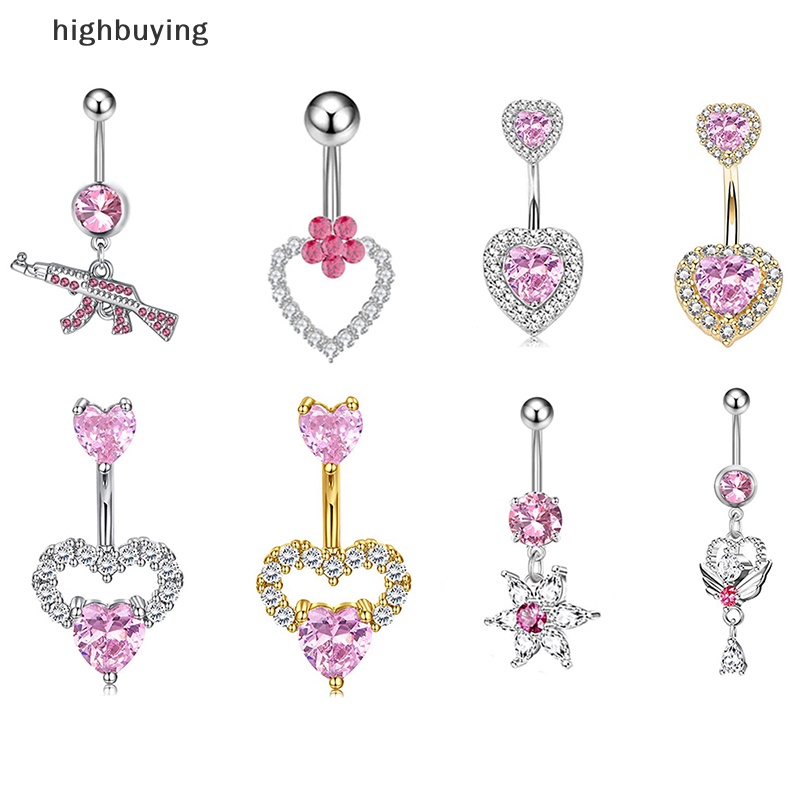 [highbuying] แฟชั่น โรแมนติก สีชมพู หัวเข็มขัด รูปหัวใจ เพทาย ปุ่มท้อง เครื่องประดับสําหรับผู้หญิง เครื่องประดับร่างกาย สินค้าใหม่