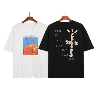 TOP CT 【hot sale】แฟชั่น Travis Scott เสื้อยืดคอกลมแขนสั้นพิมพ์ลายทรงหลวมสําหรับผู้ชายและผู้หญิง