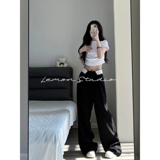 Lemon Studio กางเกง กางเกงเอวสูงขากระบอก  เกาหลี  ใส่สบาย ทรงกระบอก กางเกงขายาวผู้หญิงเอวสูง  TJL008