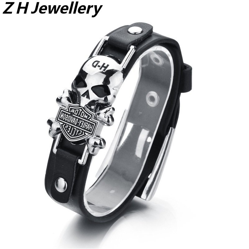Z H เครื่องประดับวินเทจโจรสลัดคิงหัวกะโหลกสร้อยข้อมือหนังผู้ชายและผู้หญิงแฟชั่นสแตนเลส PU สร้อยข้อมือพังก์ร็อคปาร์ตี้เครื่องประดับอุปกรณ์เสริม