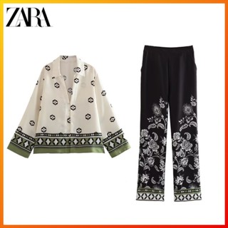 Zara ใหม่ เสื้อเชิ้ตโปโล แขนยาว พิมพ์ลาย ทรงหลวม แบบลําลอง