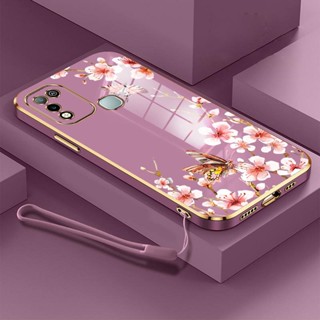 เคสโทรศัพท์มือถือ ซิลิโคน ลายผีเสื้อ พร้อมสายคล้อง สําหรับ infinix hot 9 play X680 hot 10 play hot 11 play hot 12 play