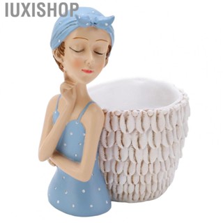 Iuxishop Desktop Resin Ornament  Resin Material Blue Girl Statue Pen Holder  for Desktop Decoration for Gifts