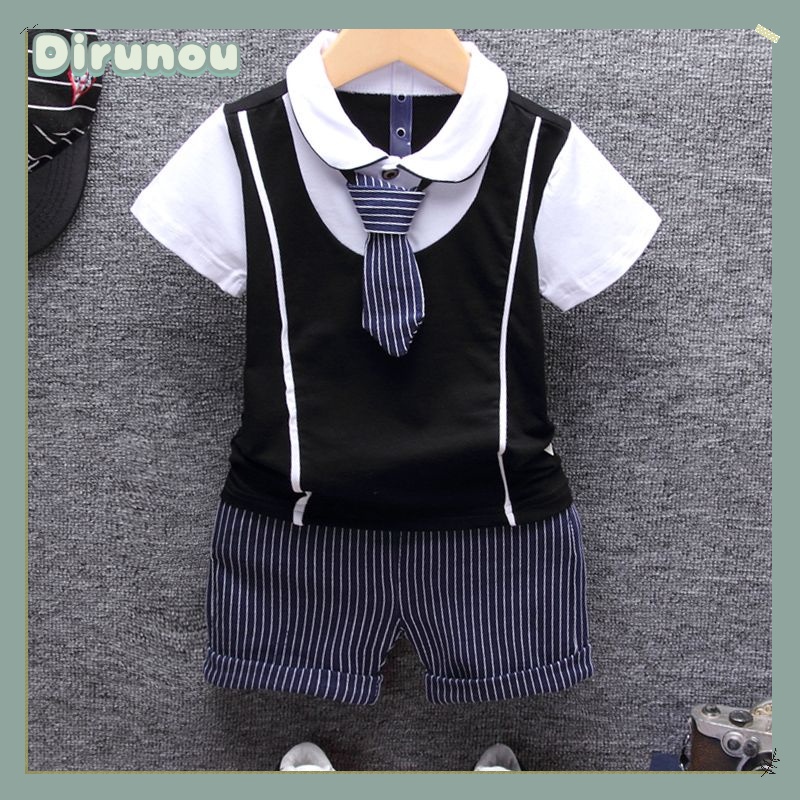 Dirunou Kids Terno Summer Teen Ssudo Shirt เสื้อยืดแฟชั่นเกาหลี 2 ชิ้น (ด้านบน + กางเกงขาสั้น) กางเก