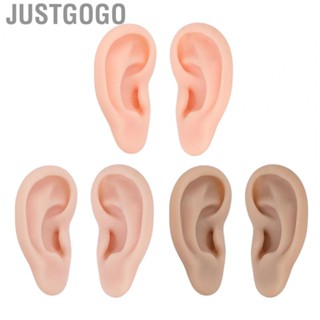 Justgogo Artificial Ear Model  Widely Used Reusable Silicone Human Ear Model Easy Use Flexible 1 Pair  for Ear Piercing Teaching for Earrings Display