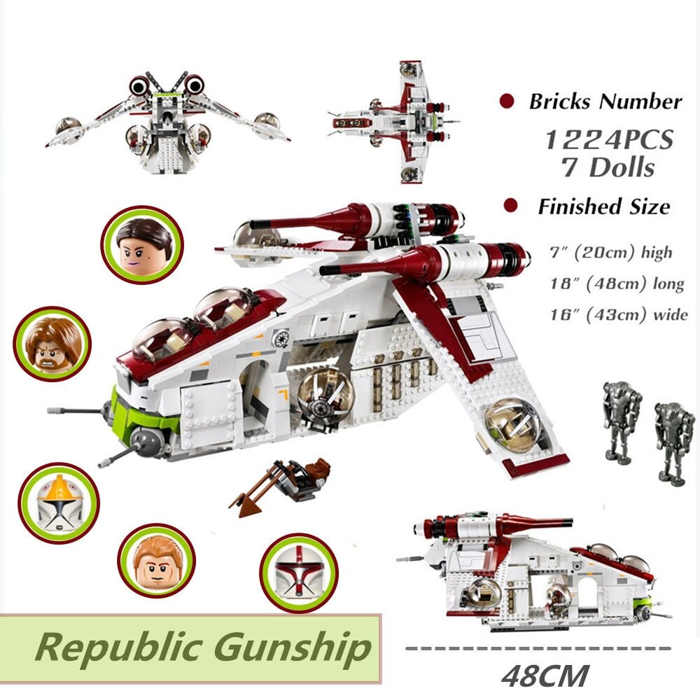 1224PCS Republic Gunship Droid Stars Fighter Space Wars Aircraft Model FIT 75021 Building Blocks Bri