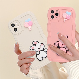 Cartoon Pig Rabbit Phone Case for iPhone 11 12 13 14 Pro Max Plus Mini X XR XS MAX 6 S 7 8 Plus SE 2020 11Pro 12pro 13Pro Case Wave Silicone Cute 3D Liquid Protector Soft Cover