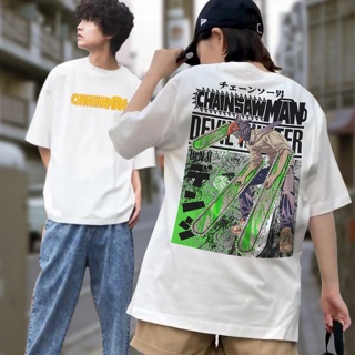 เสื้อยืดผ้าฝ้ายพิมพ์ลายNew CHAINSAW MAN Manga T Shirt Oversize White Tees Streetwear casual tops tshirt men women