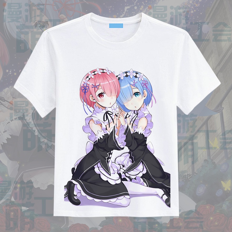 เสื้อยืดคอตตอน 100% แนวโน้ม ◈✠⊕Re:zero เสื้อยืดแขนสั้นพิมพ์ลายอนิเมะ Rem Ram เสื้อยืดแขนสั้นผ้าฝ้ายพ