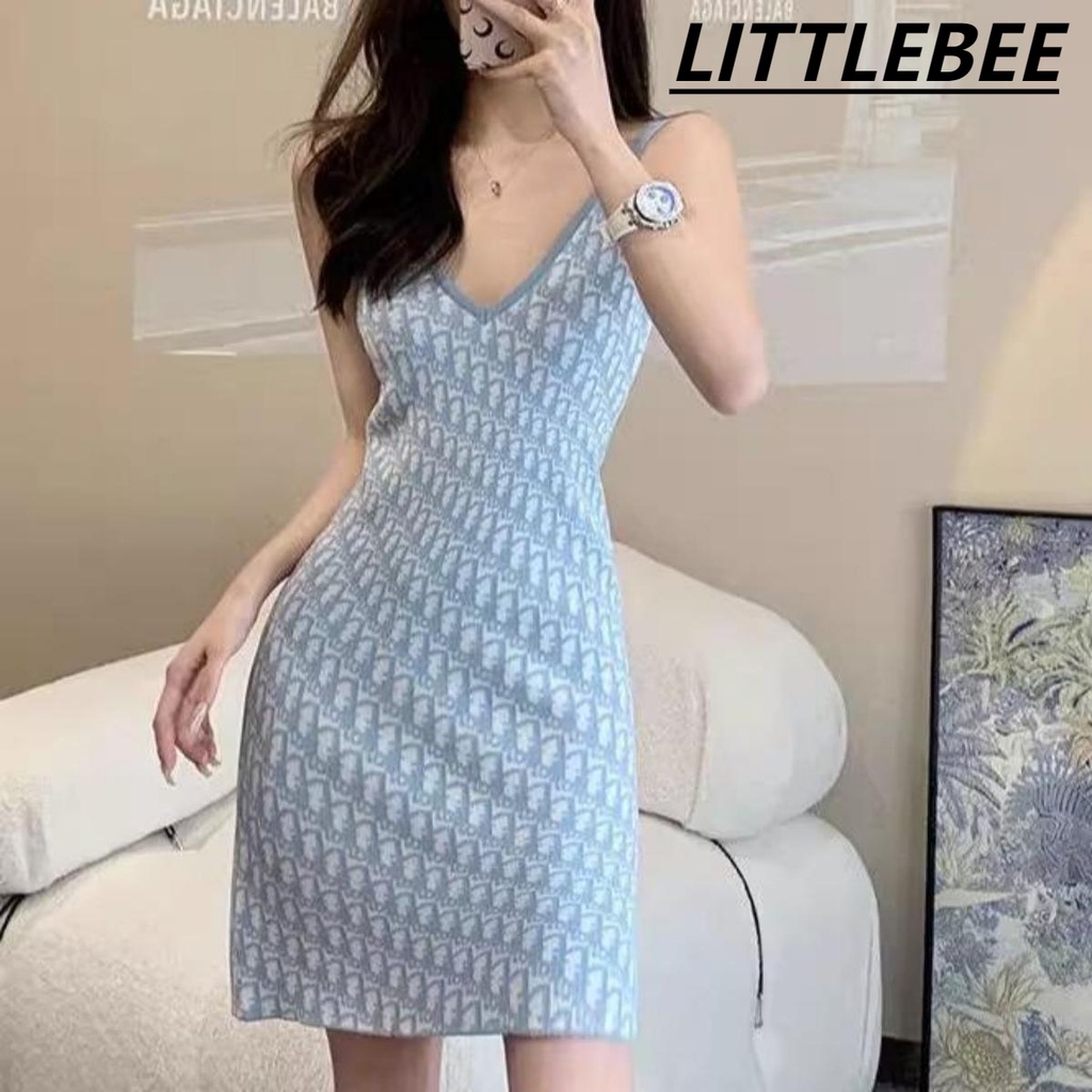 LITTLEBEE 6A318# ชุดเดรส รัดรูป เซ๊กซี่ ชุดเดรสรัดรูปผูกคอเซ็กซี่สุด Mini Dress งานโชว์หลัง เดรสกระโปรงสั้นสีพื้น