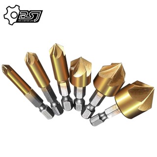 ดอกสว่านลบคม HSS Countersink 5 ฟลุต 1/4 6 ชิ้น&amp;quot; ดอกสว่านแกนหกเหลี่ยม เคลือบไทเทเนียม อุปกรณ์เสริม สําหรับงานไม้