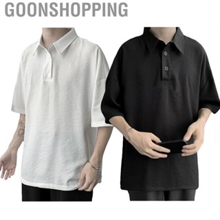 Goonshopping Short Sleeve Shirt  Plain Color Turn Down Collar Top Casual Stylish  for Men for Holiday Party