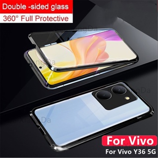 เคสโทรศัพท์มือถือกระจกนิรภัย แบบแข็ง สองด้าน กรอบโลหะ กันกระแทก สําหรับ Vivo Y36 Y56 Y78+ Y 36 Y 56 Y 78+ 4G 5G