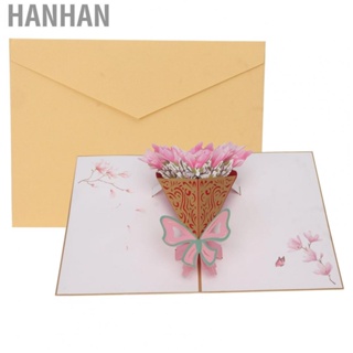 Hanhan 3D Flower Greeting Card  Thick Paper Flower Popup Card Meaningful Handcrafted Elegant Foldable Engraving  for Anniversary for Family