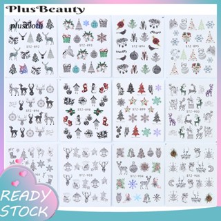 &lt;Pluscloth&gt; สติกเกอร์ ลายกวาง เกล็ดหิมะ คริสต์มาส สําหรับติดตกแต่งเล็บ 12 ชิ้น