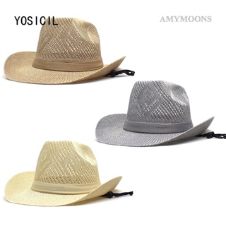 Amymoons หมวกฟางปีกกว้าง แฮนด์เมด สไตล์ตะวันตก คาวบอย กันแดด เหมาะกับเดินชายหาด กลางแจ้ง สําหรับผู้ชาย ผู้หญิง