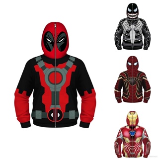 Gp1 เสื้อกันหนาวแขนยาว มีฮู้ด ลาย Marvel Spiderman Iron man Venom Star Wars ของขวัญ สําหรับเด็ก PG1