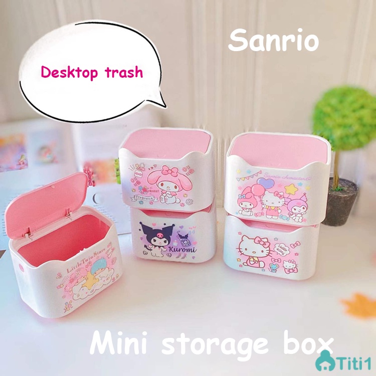 Sanrio ถังการ์ตูนพลิก Kuromi กล่องใส่ของอเนกประสงค์ขนาดเล็กกล่องใส่ของ ถังขยะตั้งโต๊ะ ถังขยะใบเล็กนักงานหอพักครัวเรือน TH1