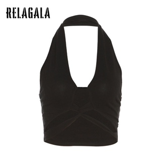 Relagala เสื้อครอปท็อปเซ็กซี่ เปิดหลัง เข้ารูป สีพื้น แฟชั่นสําหรับสตรี 2023