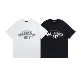 Ba-1917 เสื้อยืดแขนสั้น พิมพ์ลายตัวอักษร 3D ทรงหลวม คุณภาพสูง Mzg