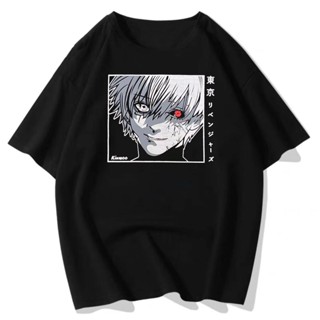 Tokyo Ghoul แฟชั่นเสื้อยืดลายการ์ตูนสีดำ-แดง แขนสั้น ผู้ชายและผู้หญิง ไซส์ใหญ่