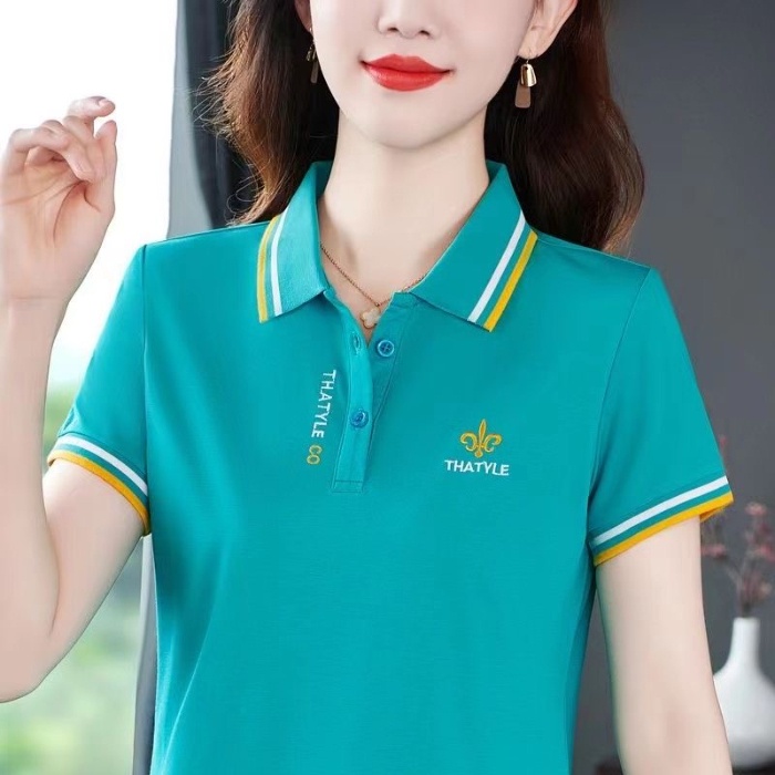 เสื้อโปโลแขนสั้นลําลอง ผ้าฝ้าย แฟชั่นฤดูร้อน สไตล์เกาหลี สําหรับผู้หญิง