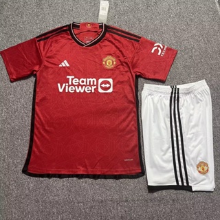 เสื้อกีฬาแขนสั้น ลายทีมชาติฟุตบอล Manchester United 23-24 ไซส์ S-XXL ชุดเหย้า สําหรับผู้ชาย