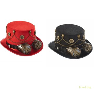 Treeling Steampunk Time Traveler Hat Steampunk หมวกไอน้ํา พังก์ สําหรับผู้ชาย พร้อมแว่นตา