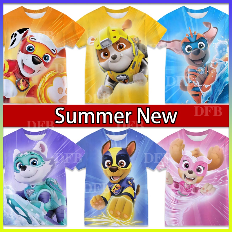 Paw Patrol Pattern 3D Printing Summer เสื้อยืดเด็กแฟชั่นเสื้อยืดชายหล่อ