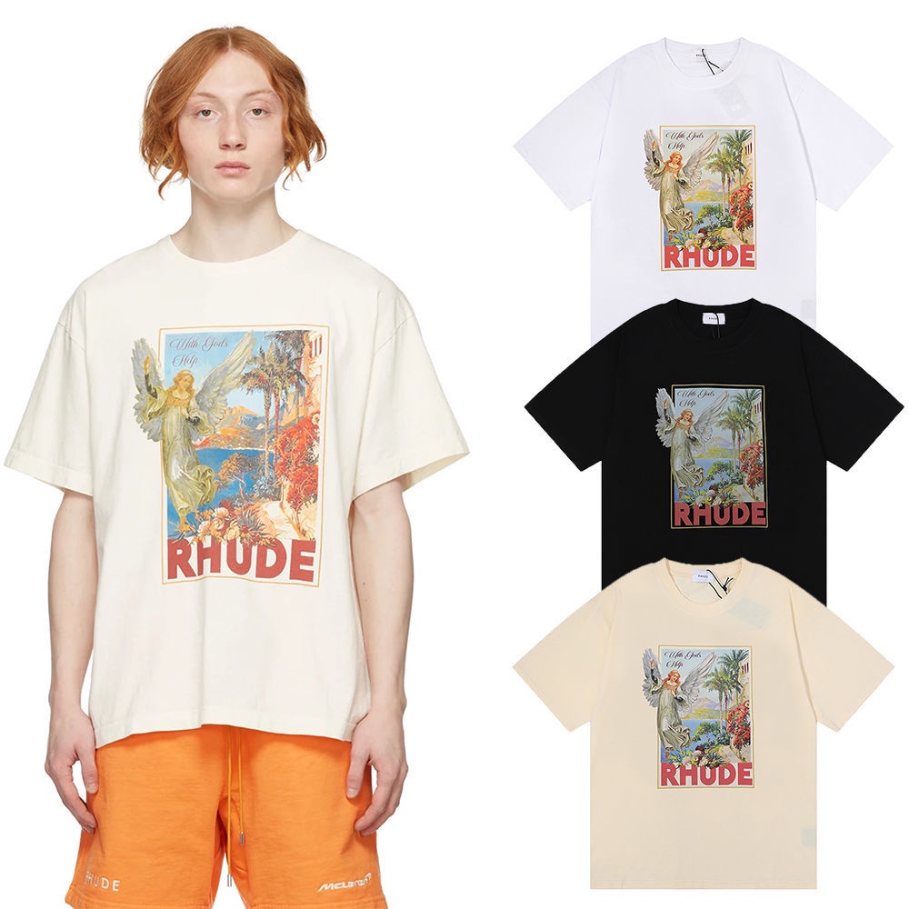 ต้นไม้1   เสื้อยืดแขนสั้น พิมพ์ลาย RHUDE ANGEL With Gods สําหรับผู้ชาย และผู้หญิง