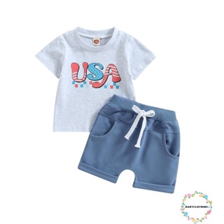 Babyclothes- ชุดเสื้อแขนสั้น พิมพ์ลายตัวอักษร และกางเกงขาสั้น แฟชั่นฤดูร้อน สําหรับเด็กผู้ชาย