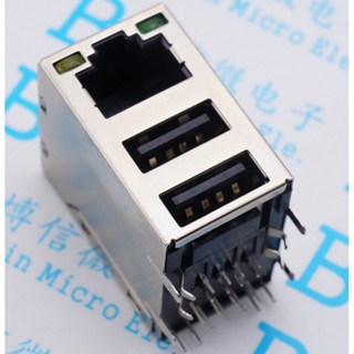 R RJ45 พร้อม USB พร้อมไฟ