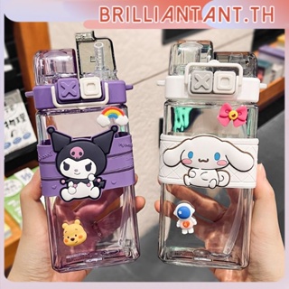 520ml Sanrio ถ้วยเครื่องดื่มคู่ถ้วยน้ำความจุขนาดใหญ่พร้อมฟางหญิงความงามสูงเปิดคู่ขวดน้ำพลาสติกปิดผนึกพร้อมฟาง bri