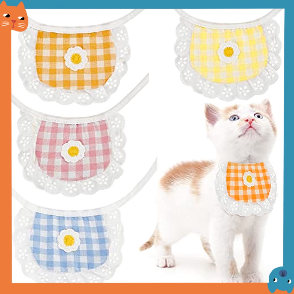 4สีน่ารักสุนัขลูกไม้ผ้าพันคอลูกสุนัขแมวดอกไม้ผ้าพันคอล้างทําความสะอาดได้เฉพาะลูกไม้รูปร่างแมวผ้าพันคอผ้ากันเปื้อนน้ําลายผ้าขนหนู