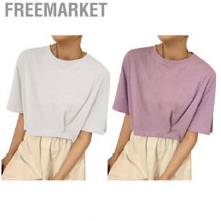 Freemarket Women Short Sleeved T Shirt  Breathable Comfortable Letter Printed Polyester Fiber Elegant for Travelling