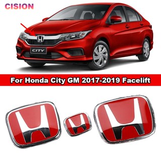 กรอบพวงมาลัยโลโก้ ด้านหน้า และด้านหลัง 3D สีแดง สําหรับ Honda City GM 2017-2019