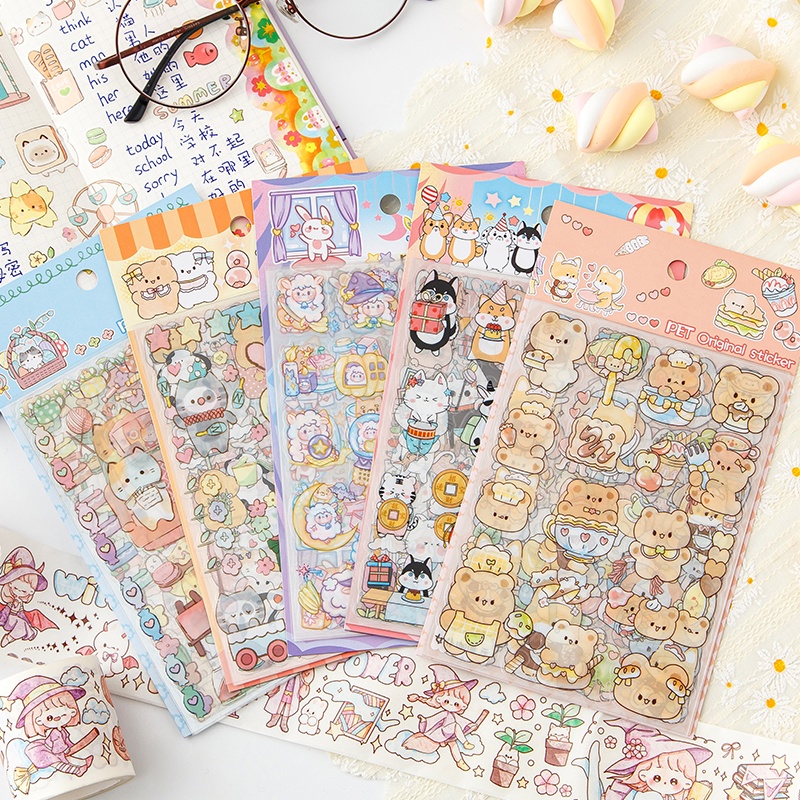 สติกเกอร์ ลายการ์ตูนสัตว์เลี้ยงน่ารัก สําหรับตกแต่งสมุดภาพ 8 แผ่น