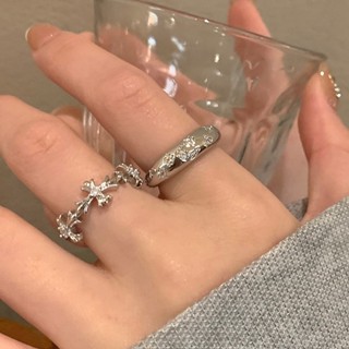 Cold Wind~Silver Zircon Cross Ring for Girls New Niche Design Ins Light Luxury Index Finger Ring Personalized Couple Pair Ring