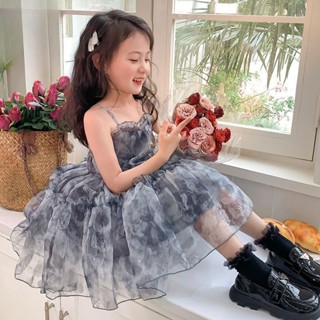 Pippikids- กระโปรงผ้าโปร่ง ลายดอกไม้ สีเทา สําหรับเด็กผู้หญิง