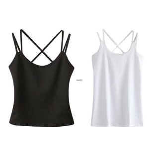 ✿ เสื้อครอปท็อป แต่งสายรัดคู่ สีพื้น สไตล์สปอร์ต สําหรับผู้หญิง