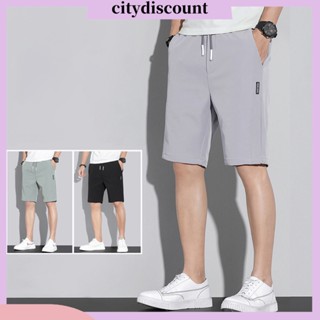 &lt;citydiscount&gt; กางเกงขาสั้น ผ้าเรยอน แบบบาง เอวยางยืด ทรงตรง แต่งกระเป๋า แฟชั่นฤดูร้อน สําหรับผู้ชาย