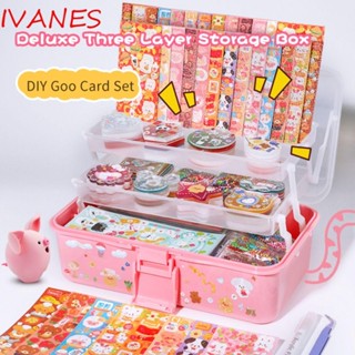 IVANES Goo ชุดสติกเกอร์ ลายการ์ตูนน่ารัก แฮนด์เมด DIY สําหรับติดตกแต่งสมุดภาพ พวงกุญแจ เครื่องเขียน