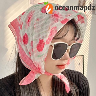 OCEANMAPDZ ผ้าพันคอ ริบบิ้น พิมพ์ลาย สไตล์เกาหลี ทรงสี่เหลี่ยม เครื่องประดับ สําหรับผู้หญิง