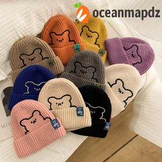 OCEANMAPDZ หมวกบีนนี่ ผ้าถัก ปักลายหมี กะโหลก เรียบง่าย ให้ความอบอุ่น เหมาะกับฤดูใบไม้ร่วง สําหรับผู้หญิง