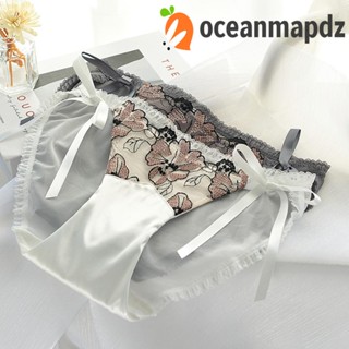 OCEANMAPDZ กางเกงชั้นใน ผ้าซาติน ไร้รอยต่อ พิมพ์ลายลูกไม้ ดอกไม้ สีโปร่งใส แฟชั่นสําหรับผู้หญิง